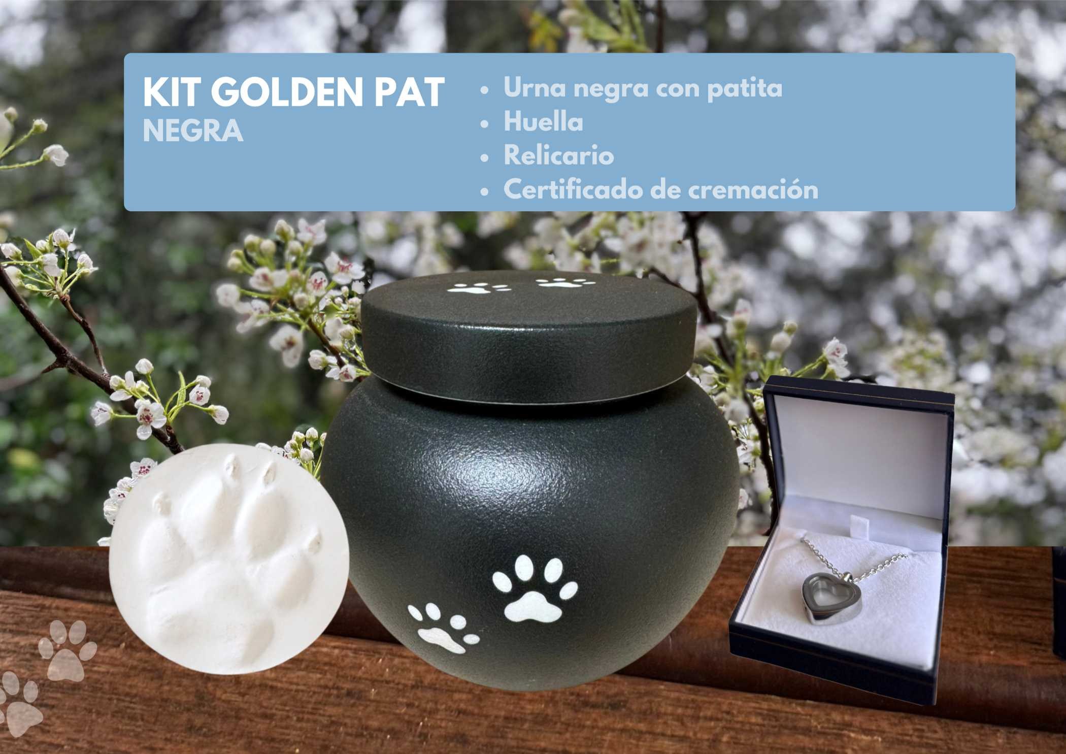 Kit Golden Pat Negra Relicario Crematorio Mascotas Madrid